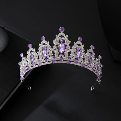 Tiaras and Crowns for Women,Tiaras Earrings Necklace, Crystal Bridal Jewelry Set - color: Purple