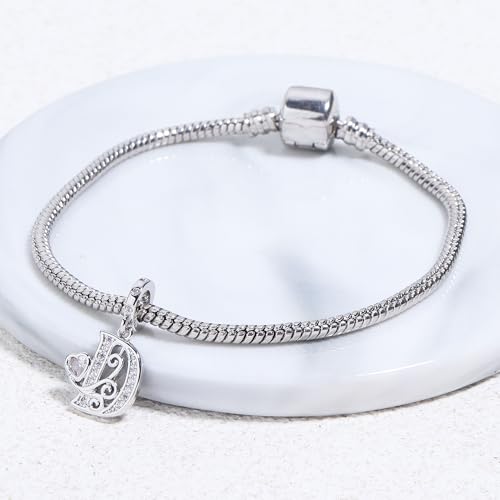 925 Sterling Silver Letter Charms for Pandora Bracelets Silver Letter A Alphabet Charm Initial Dangle Charms Beads Jewelry Gift for Women - style: Dangle Letter Charm D