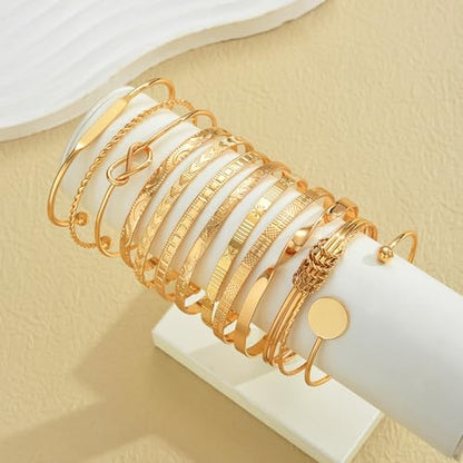 ÌF ME Gold Bangle Bracelets for Women, Indian Bangles Stackable Set, Multi Layer Textured 18K Gold Plated Chunky Bracelets Boho Jewelrys Set - style: B-12PCS adjustable Trendy bangles