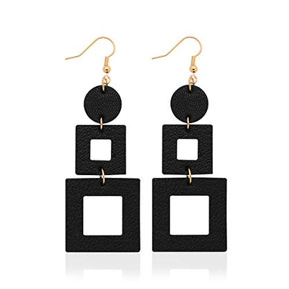 KINIVA Leather Dangle Earrings for Women Trendy, Lightweight Leaf Circle Lightning Earrings Drop, Jewelry Gifts for Women - color: 38 Black