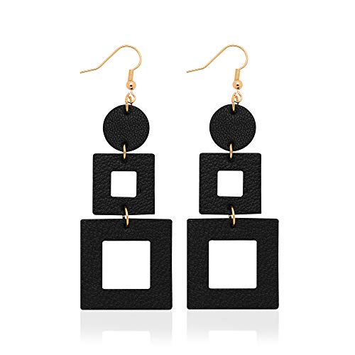 KINIVA Leather Dangle Earrings for Women Trendy, Lightweight Leaf Circle Lightning Earrings Drop, Jewelry Gifts for Women - color: 38 Black