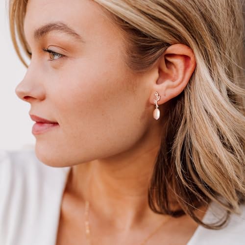 Pearl Earrings for Women:Gold Wedding Dangle Drop Earring Pearl Jewelry | 14K Gold Plated Pearl Drop Earrings for Women,Dainty Wedding Bride Earring Studs,Gold Dangle Drop Earring,Waterproof Jewelry - size: 1 pcs-4