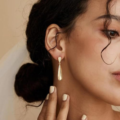 LLWOM Earrings for Women - 14K Gold Plated CZ Teardrop Dangle Earrings | Dangling Earrings for Women Trendy, Hypoallergenic Jewelry Gift for Wedding/Party/Prom/Daily, Elegant Drop Earring Stud - color: Gold CZ Teardrop