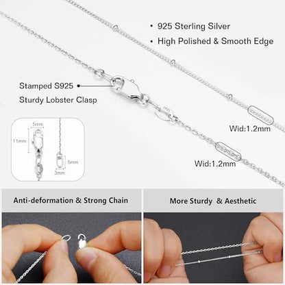 IIEFWELL S925 Sterling Silver Chain Necklace for Women - 1.2/0.8mm Satellite Bead Cable Box Chains Necklace Set, Hypoallergenic Sturdy Women's Silver Chain Necklaces, 16/18/20/22 Inches Jewelry Gifts - color: Cable + Satellite, size: 16 Inch (Women's Chok