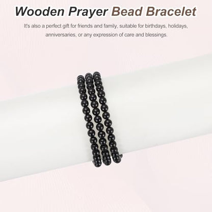 MECCANIXITY Prayer Beads Bracelet, Natural Wooden Bead Mala Bracelets Link Wrist Men Women Beaded Stretch Crafts Bangle - color: Ebony Color