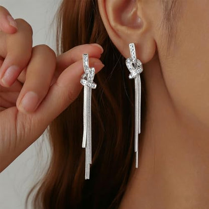 Gold Long Dangle Drop Earrings for Woman,Punk Sleek Metal Chain Tassel Earrings 70s/80s Disco Outfits Accessories Jewelry - color: 6:Silver