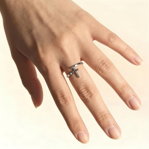 Cross Rings For Women, Faith Christian Blessed Hope Love Encouragement Pray Ring Adjustable Open Wrap Thumb Cross Inspirational Ring Dainty 14k gold Jewelry Easter Gift Non Tarnish - color: Silver 1