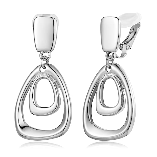 MUYAN Gold Clip On Drop Earrings for Women Non Piercing Dangle Earrings Fashion Jewelry - color: B Clip Silver