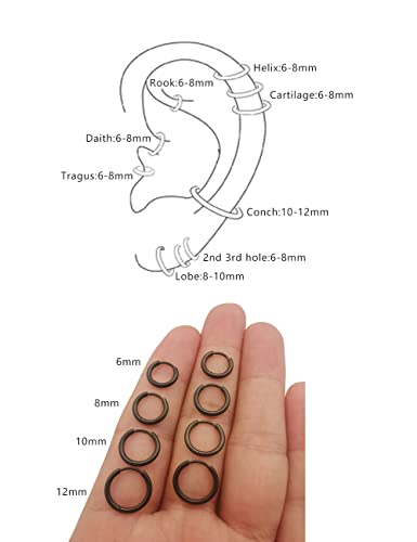316L Surgical Stainless Steel Hoop Earrings,Mens Hoops Earrings Gold Silver Black Hypoallergenic,6mm 8mm 10mm 12mm Small Huggie Hoop Earrings Men Women for Cartilage Piercings - style: 6/8/10/12mm Black,4 Pairs