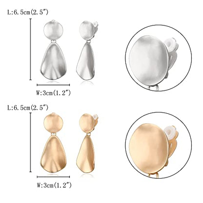 FANZE 2-3 Pairs Clip on Earrings Drop Earrings Set,Big Matte Gold Earrings Statement Earrings Jewelry Gift for Women - color: Set-2