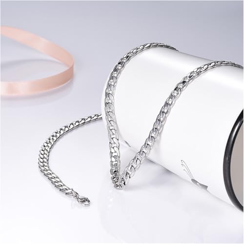 Necklace for Men Stainless Steel Statement Cuban Chain Necklace Gold/Silver/Black Plated 7mm Chain Hip Hop Jewelry 18/20/22/24/26/28/30 Inch - color: 7mm-Silver Cuban Chain, size: Length 22 Inch