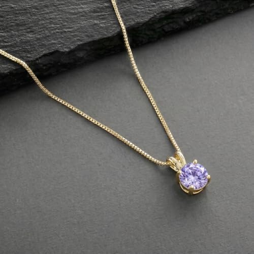 Mariell Cubic Zirconia Crystal Pendant Necklace for Women, 2 Carat 8mm CZ, for Brides, Wedding, Mother's Day Jewelry Gift - color: Gold-Purple Cubic Zirconia