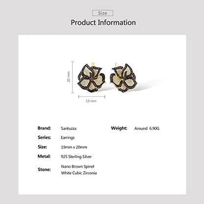 Santuzza Sterling Silver Gemstone Flower Earrings for Women - color: [A]Peony-Brown