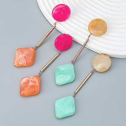 Acrylic Geometric Earrings Round Square Resin Earrings Lightweight Drop Earrings Resin Acetate Drop Dangle Hoop Earrings Long Tassel Fashion Jewelry Hollow Marble Design for Women - color: Green