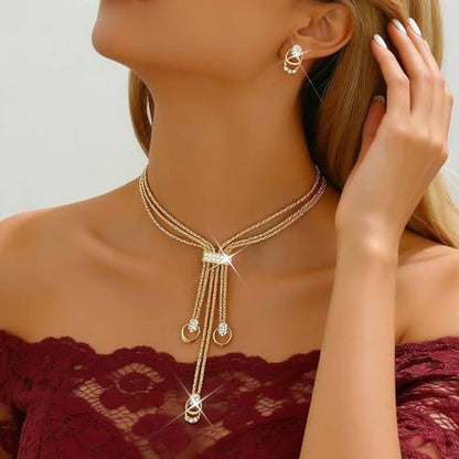 CLOACE Gold Long Choker Necklace Set Punk Cuban Y-Necklaces and Bracelet Fashion Chain Jewelry Accessories for Women - color: G-4
