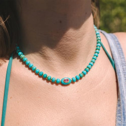 Chunky Beaded Necklace for Women Colorful Bead Choker Necklace Fashion Trendy Summer Boho Bead Statement Necklaces Beach Vocation Holiday Jewelry Gifts - color: Turquoise Beaded