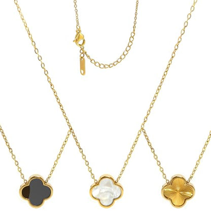 Four Leaf Clover Necklace 18K Gold Plated Necklaces for Women Lucky Flower Pendant Adjustable Link Chain Stainless Steel Dainty Trendy Simple Jewelry Gifts for Women - color: 1G-White+Black+Gold