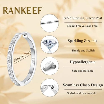 RANKEEF Gold/Silver Hoops Earrings For Women Hypoallergenic | S925 Silver Hoop Earings Lightweight Gold Hoops Gold Rhinestone Earring With Cubic Zirconia 20/30/40mm - color: Silver-20mm