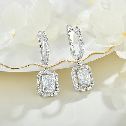 Women's Solitaire Dangle Drop Earrings 925 Sterling Silver Pure Square Huggie Earrings Hoop Dangle Drop Earrings Jewelry Gift - color: 04-diamond-Apr