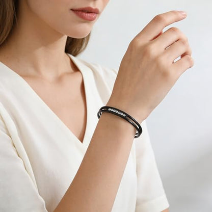 MILAKOO 6/8mm Gold/Silver Color Bangle Hollow Stainless Steel with Rhinestone Bracelets - color: Black, size: 8mm