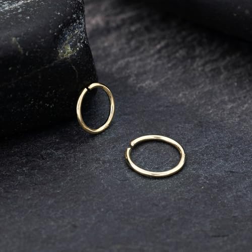14K Gold Nose Ring Hoop for Women and Men, 6mm/7mm/8mm Tiny Gold Nose Ring Stud Piercing Jewelry, 20G 22G - color: 14k Yellow Gold, size: 20 gauge(0.8mm)-6mm