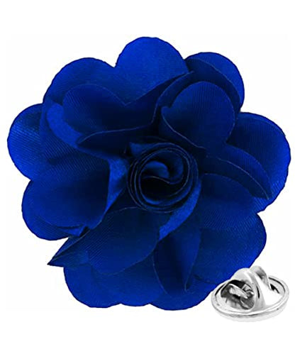 Premium Men's Formal Solid Color Flower Lapel Pin - Boutonniere for Men, Brooch Pin - color: Blue