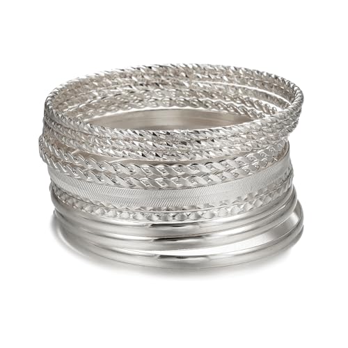 Gold Bangles for Women, 12 Pcs Boho Stackable Bracelets Multi Layer Textured Chunky Bracelets Jewelry Set for Women - color: Style A- 12 pcs silver