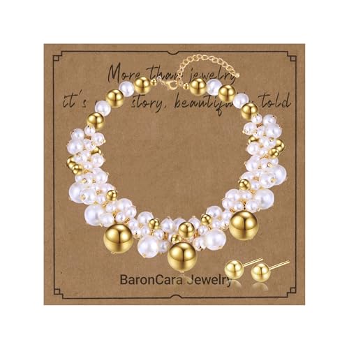 2 PCs Gold Plated Necklace Set for Women - Non Tarnish Jewelry Gift with Fashion Design - style: Pearl 2