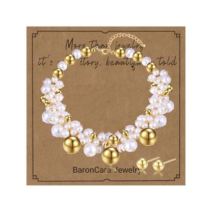 2 PCs Gold Plated Necklace Set for Women - Non Tarnish Jewelry Gift with Fashion Design - style: Pearl 2