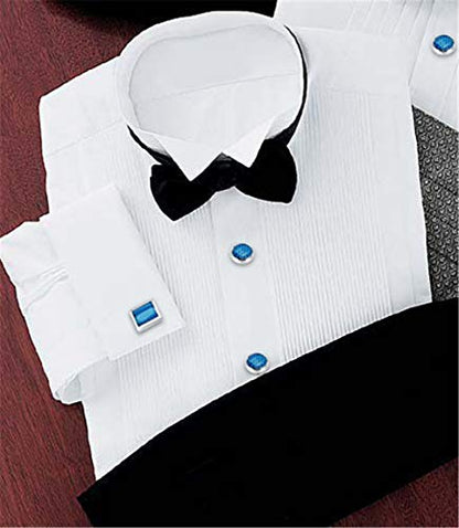 Mens Cufflinks and Tuxedo Studs Set in Gift Box (Carbon Fiber), Jewelry or Accessories in Gold Silver Black Tone, Matching with Shirts Vest and Bow tie, Suitable for Birthday Wedding Anniversary - color: Sky blue