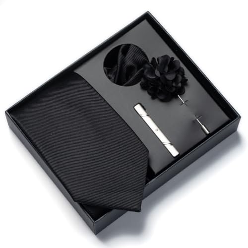 joy alice 30 Colors Solid Ties for Man Pure Color Men's Tie Set with Lapel Pin Pocket Square Tie Clip - color: Black