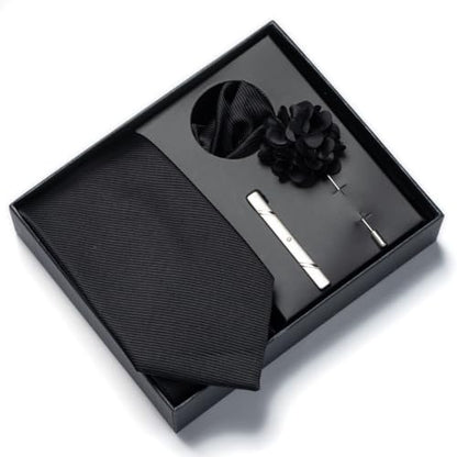 joy alice 30 Colors Solid Ties for Man Pure Color Men's Tie Set with Lapel Pin Pocket Square Tie Clip - color: Black