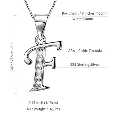 Aurora Tears Letter Necklace Initial 925 Sterling Silver Alphabet Pendant Crystal Name Gift Women Cubic Zirconia Jewelry - color: F