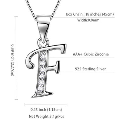Aurora Tears Letter Necklace Initial 925 Sterling Silver Alphabet Pendant Crystal Name Gift Women Cubic Zirconia Jewelry - color: F