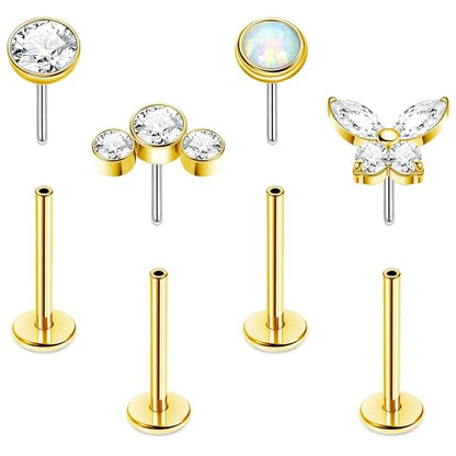 NICEIGHT 4Pcs 16G G23 Titanium Threadless Push in Labret Monroe Studs Lip Rings Hypoallergenic Cartilage Stud Earrings for Sensitive Ear Flat Back Stud Helix Tragus Conch Piercing Jewelry 6/8/10MM - color: Gold, size: 10MM
