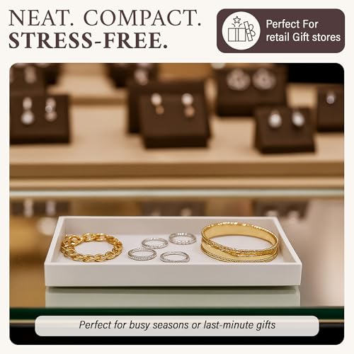 RJ Displays Stackable Jewelry Tray Set, Stackable Plastic Jewelry Organizer Tray, Jewelrys Drawer, Drawers Inserts, Earring Organizer for Women Perfect Trays 14.75x8.25x1 in (White, 6 Pack) - color: White
