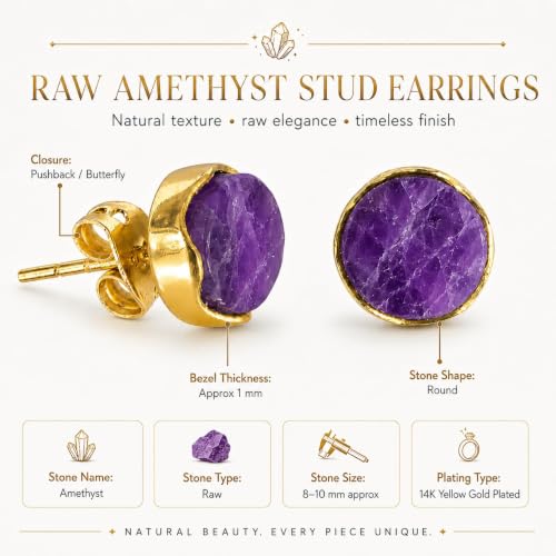 Gempires Raw Gemstone Stud Earrings for Women