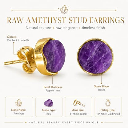 Gempires Raw Gemstone Stud Earrings for Women