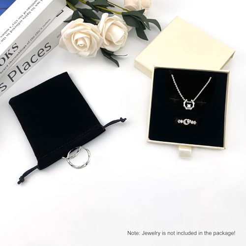 Small Jewelry Gift Box and Velvet Bag, Necklace Bracelet Earring Cardboard Organizer Square Jewellery Gift Box Pendent Storage Case for Birthday Xmas Christmas Wrapping (Beige) - color: Beige