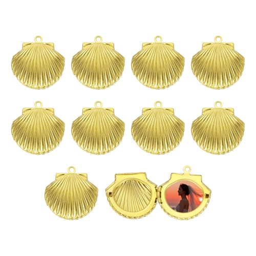 MECCANIXITY Custom Photo Locket Charm, Copper Retro Picture Locket Pendants for DIY Memorial KeyChains Necklace Bracelet Jewelry Making - color: Dark Copper, style: Seashell