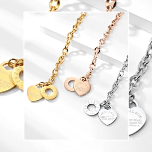 Emibele Heart Charm Bracelet for Women, Bible Verse Bracelet Stainless Steel 18K Gold Plated Bracelet Love Pendant Link Chain OT Clasp, Birthday Christmas Jewelry Gift for Mother Her - color: 18K Gold