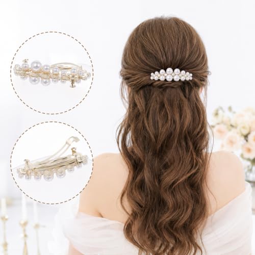 4PCS Pearl French Barrettes for Wedding, Bridal Prom | Elegant pearl hair clips| dainty accessory for women & girls |secure grip, all-day hold| ideal for birthday