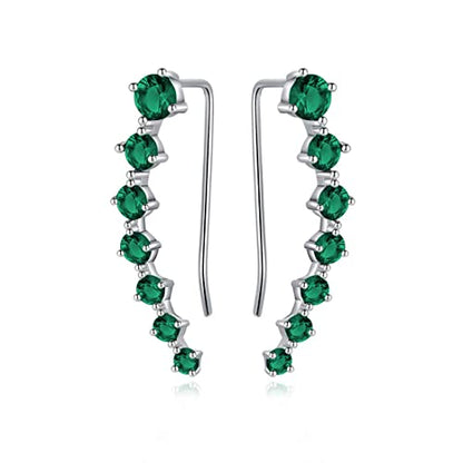 Reffeer Solid 925 Sterling Silver 7 Crystals Cuff Earrings Climber for Women Crawler Earrings Wraps - color: F-Green CZ