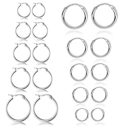 5-10 Pairs Small Gold Silver Hoop Earrings for Women, Stainless Steel Earrings Set Mens Lightweight Thin Hypoallergenic Small Hoops Set - style: 10pcs-B+S