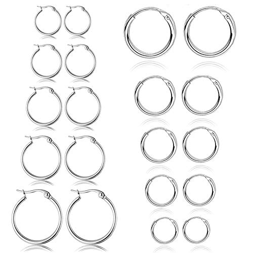 5-10 Pairs Small Gold Silver Hoop Earrings for Women, Stainless Steel Earrings Set Mens Lightweight Thin Hypoallergenic Small Hoops Set - style: 10pcs-B+S