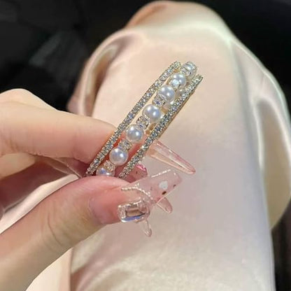 Pearl Stretch Cuff Bracelet for Women Adjustable Multilaye Rhinestone Crystal Bracelet Wedding Party Brides Bridesmaid Jewelry - color: Gold Style