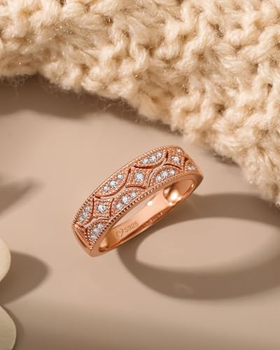 Jeulia Womens Wide Eternity Ring Wedding Band, Milgrain Round Cut 18k White Gold Plated Eternity Band Ring Romantic Birthday Anniversary Jewelry with Gift Box - color: Rose Gold