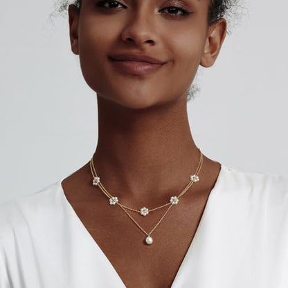LULII Pearl Necklaces for Women 14K Gold Plated Dainty Layered Single Pearl Necklace Simple Daisy Pearls Choker Cute Gold Necklace Stack Jewelry Sets for Women Trendy Gifts - color: Gold-Layered Daisy Pearl
