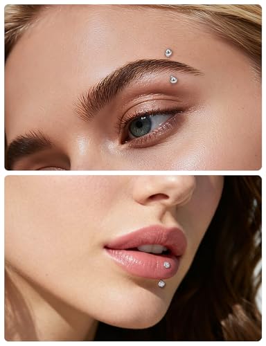 18G 16G 14G Eyebrow Ring Piercing Jewelry Surgical Steel Internal Thread Vertical Labret Lip Ring Rook Daith Earrings Belly Button Ring Piercing Jewelry for Women Men CZ Silver Black Gold - color: Silver, size: 14G, 8mm Length