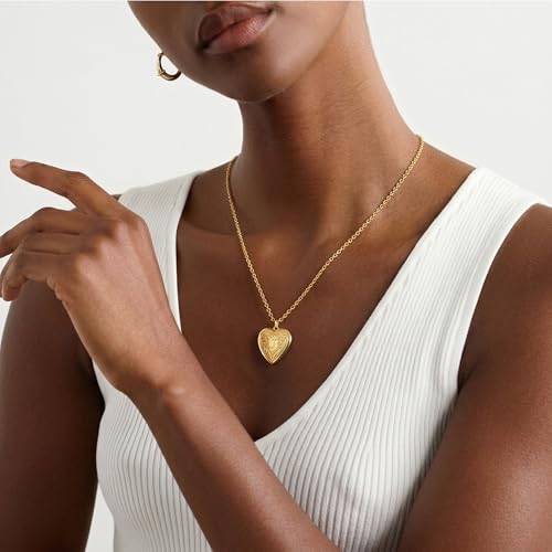 Gold Initial Heart Letter Pendant Necklace Jewelry for Women | 14K Gold Plated Fashion Waterproof Statement Cute Necklaces Dainty Personalized Name Friendship Couple Gifts for Women - color: Initial J